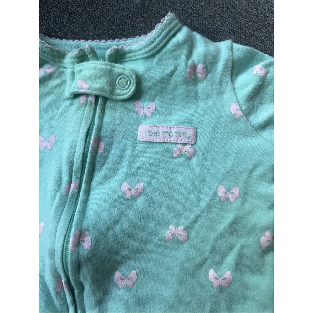 Onesies Girl Mint Green‎ Sleeper W/bow Design White 3Months